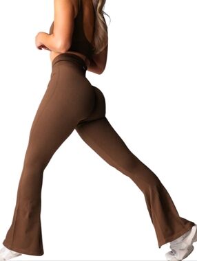 NVGTN Harmony Ribbed Seamless Flare Leggings Brown Women's XS